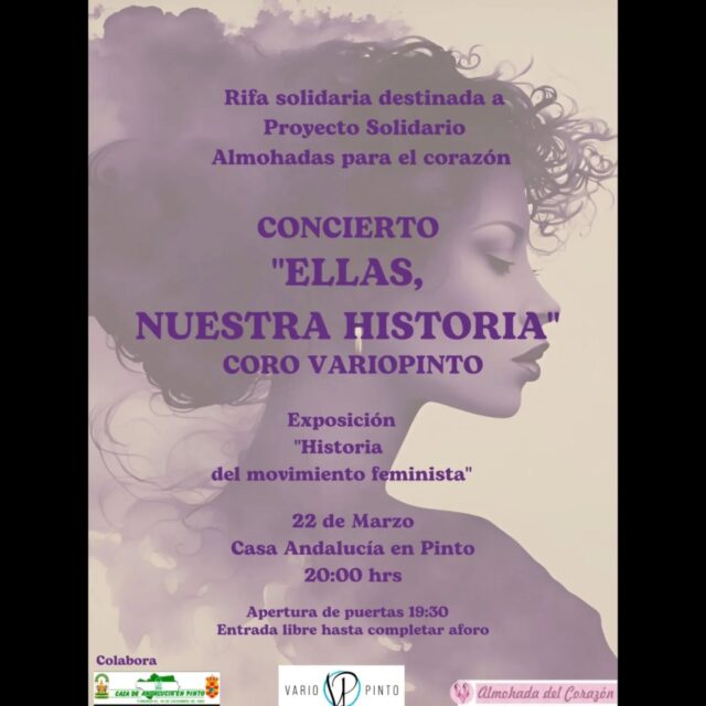 Difundimos esta interesante actividad que organiza este sábado 22 el coro @asociacionvariopinto en la Casa de Andalucía de Pinto. 

ELLAS, NUESTRA HISTORIA 💜